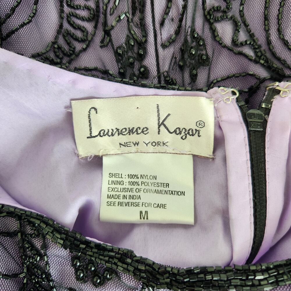 Vintage 90s Laurence Kazar Purple Black Beaded Sheath Dress Sleeveless Mini S - Picture 11 of 12